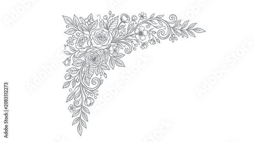 Принти на полотні A beautiful floral arrangement of roses and leaves in a corner 001 illustration