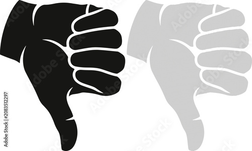 Tableau sur toile Thumbs down disapproval hand gestures in linear line outline icon style design