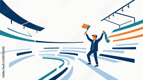 Tableau sur toile Man Holding Papers in Air Celebrating.