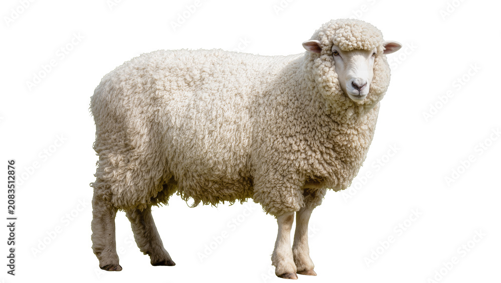 Naklejka premium Woolly sheep standing profile view
