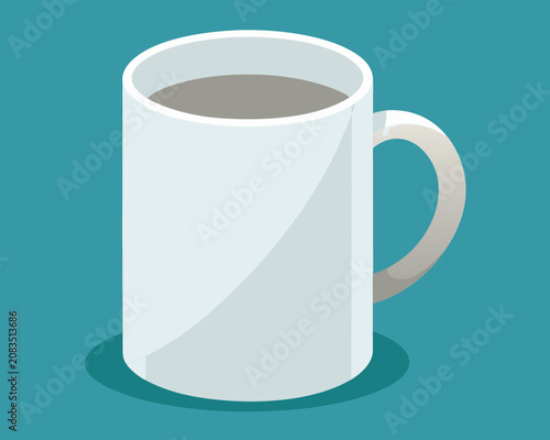 Plain white ceramic mug, wider at isolated on turquoise background