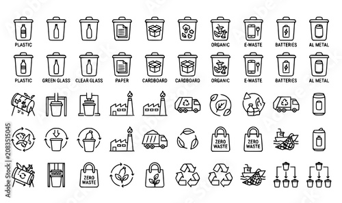 Fotografie Recycling waste line icons set garbage disposal and trash sorting outline symbol