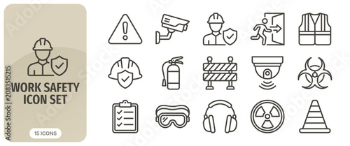 Tableau sur toile Work safety icon set, construction and industrial safety vector line icons, work