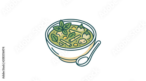 Foto Bowl of soup with herbs inside.