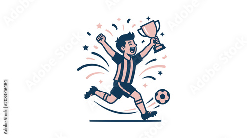 Tableau sur toile Boy Celebrating Soccer Victory With Trophy.