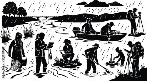 Canvastavla Scientists conducting field research in rain