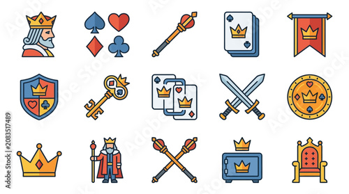 Four Kings Playing Card Collection Line Art Casino Design Editable Stroke Multiple King Card Styles in One Composition