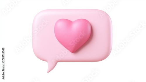 Pink heart speech bubble isolated on white background, love message concept