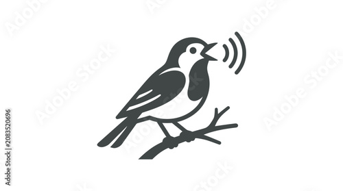Fotografía Bird Singing on a Branch Tree.