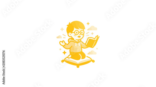 Fotografía Boy reading a book happily sitting.
