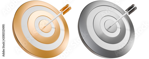Gold and Silver Metallic 3D Archery Targets Angled Perspective Isolated Object