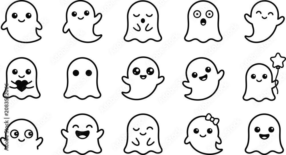 Fotografie Cute ghost characters with different emotions