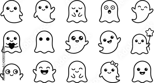 Fotografie Cute ghost characters with different emotions
