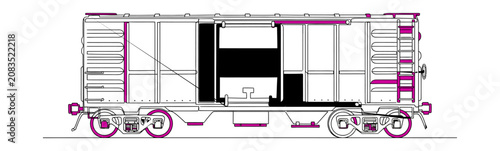 Intermodal Rail Freight Wagon Vector Illustration for Bulk Cargo Transport and Logistics Network Planning Professional Technical Line Drawing for Railway Supply Chain and Distribution Systems