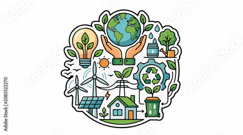 Diverse symbols of environmental sustainability and green energy