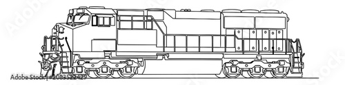 Heavy Freight Diesel Locomotive Vector Line Art for Industrial Rail Transport and Supply Chain Infrastructure Design Professional Logistics Illustration for Transportation Engineering and Cargo