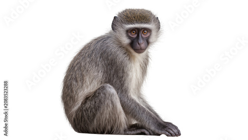 Foto Vervet monkey sitting with grey fur and dark face