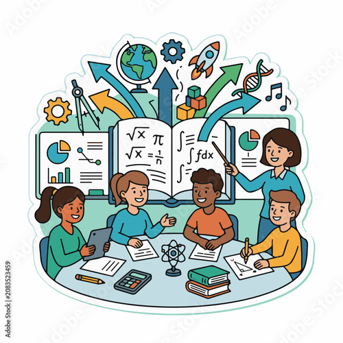 Diverse students learn math science and space exploration concepts