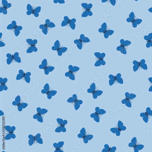 seamless pattern blue butterflies dark background 