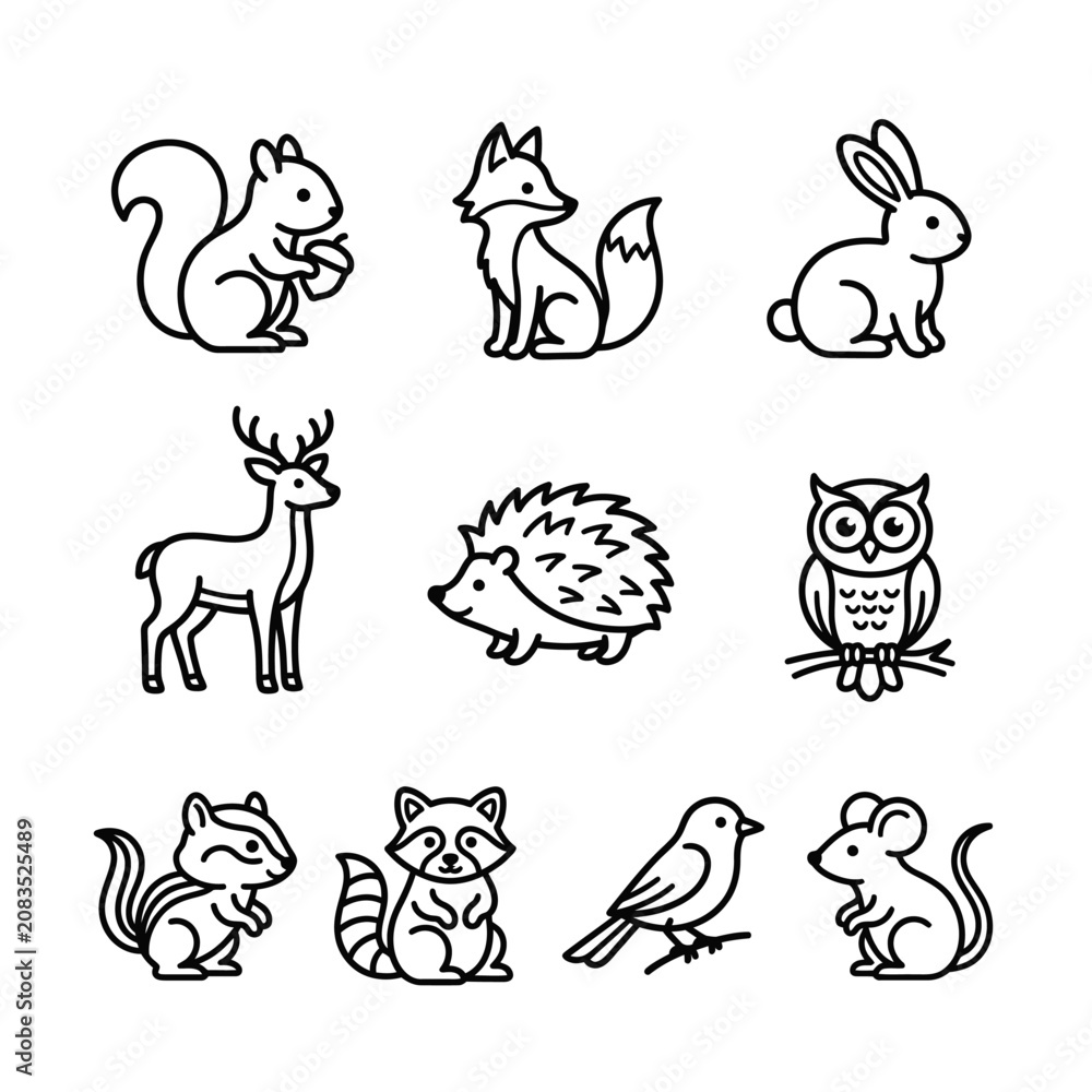 Obraz premium Woodland Animal Icons Bundle – Forest Wildlife Flat Vector Collection
