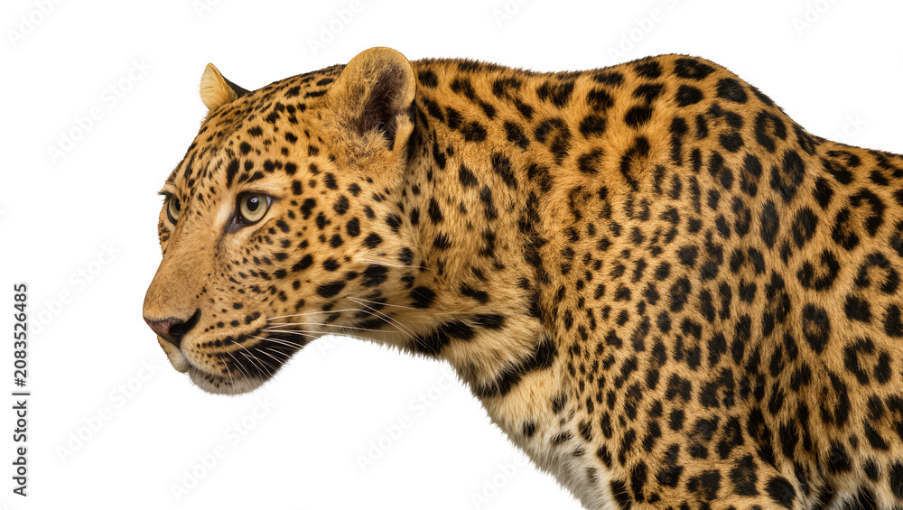 Naklejka premium Leopard head and shoulder profile with spotted fur