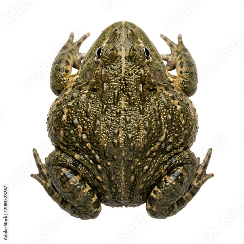 Top View of a Large African Bullfrog Isolated on White Background.