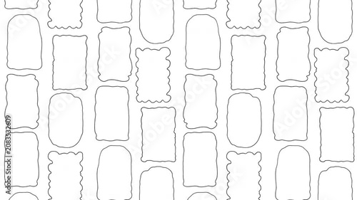 Looping seamless 2D animation of vintage frames with wavy edges. Minimalist black line art borders on a white background for cozy Lofi music videos, screensavers and stream loading or waiting screens.