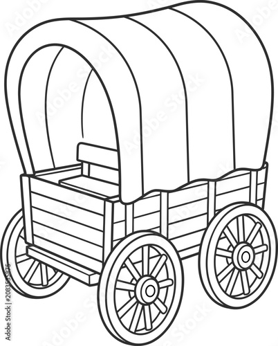 Covered wagon isolated on white background for children's coloring book and educational use