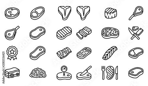 Fotografía Professional Steak Meat Outline Icon Collection Editable Vector Set