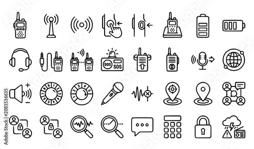 Photos Professional Walkie Talkie Radio Communication Outline Icon Collection Vector Se