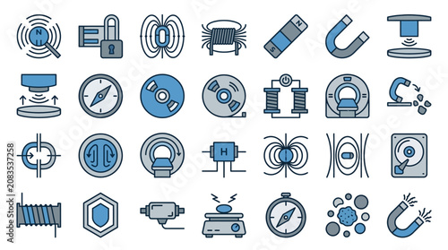 Foto Magnetic Technology Icon Collection 30 Editable Stroke Outline Icons for Magneti