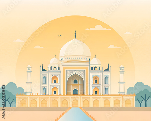 Humayun's Tomb, modern minimal vector artwork, clean architecture,