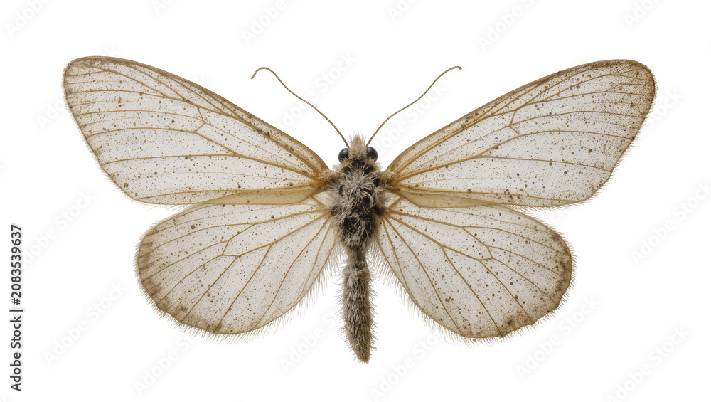 Naklejka premium Translucent white butterfly with brown veins and speckled wings