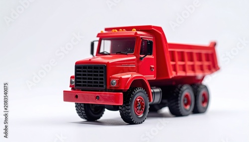 Red Toy Dump Truck on White Background.