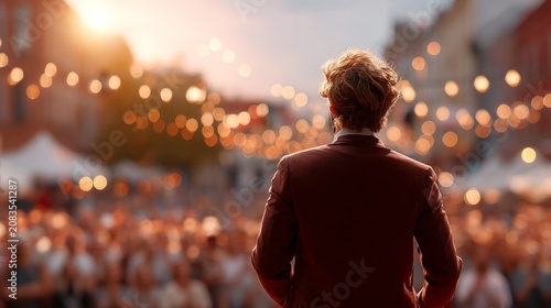 Solo Magician Performance at Outdoor Event with Audience and Lights