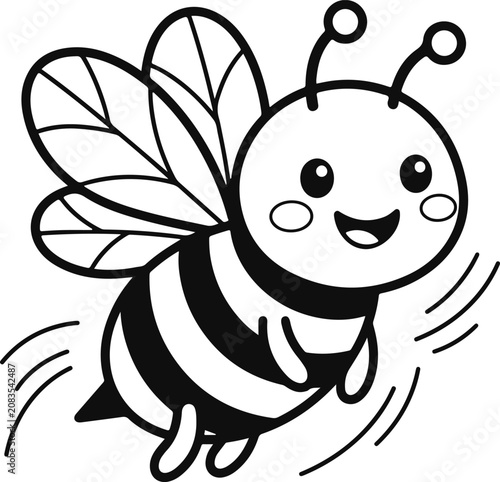 Obraz na płótnie Cute Flying Bee Coloring Page Cartoon Vector Outline