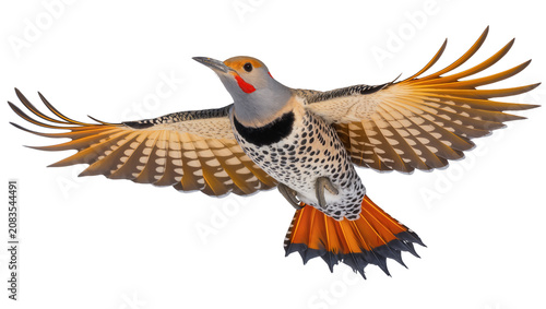 Photography Northern Flicker bird in flight with wings spread