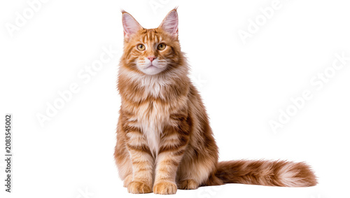 Canvas Print Orange tabby Maine Coon cat sitting attentively