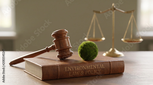 Judge Gavel with Scales of Justice and Environmental Law Book
