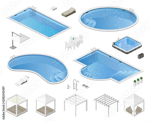 Set swimming pool isometric elements