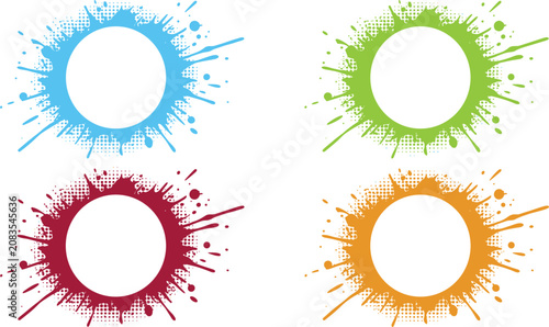 Tableau sur toile Abstract Ink Splatter Circle Frames Vector Set with Colorful Paint Blotted Splas