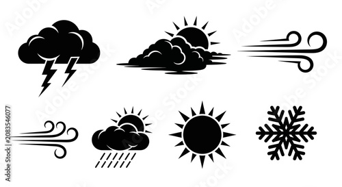 Photos Weather icons set with sun clouds rain wind lightning