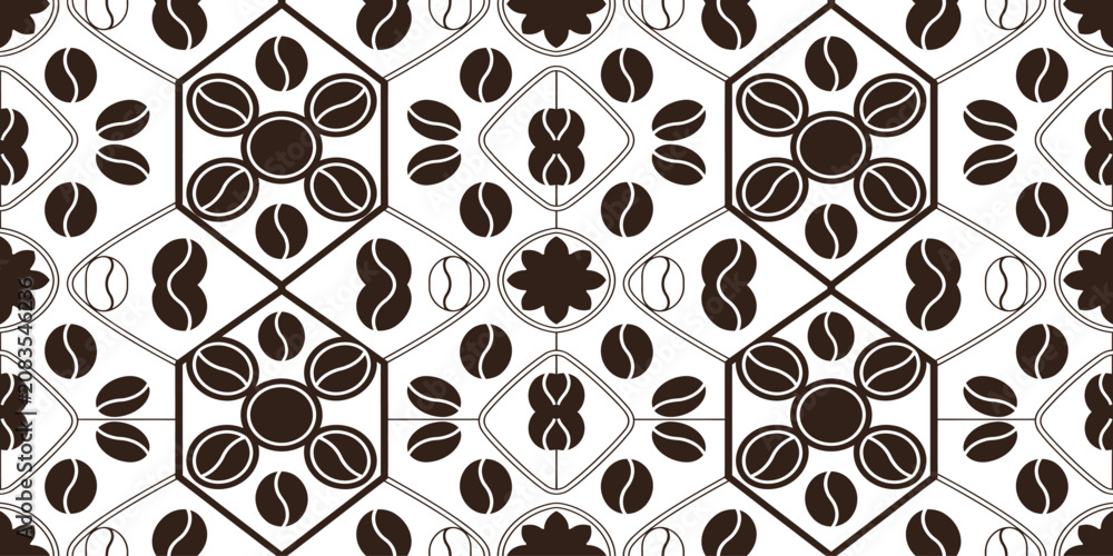 Fototapeta premium Brown coffee beans seamless pattern on white background for design
