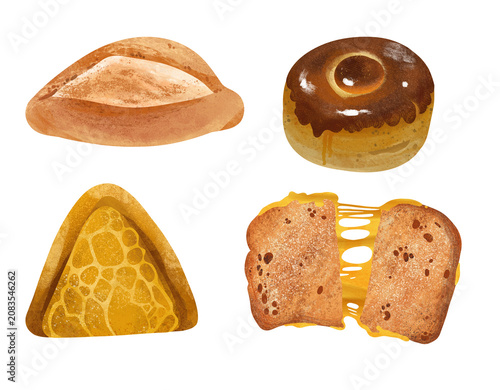 Foto Set of Isolated Savory Bakery items Illustration