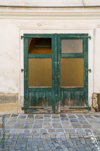 Weathered Green Wooden Door