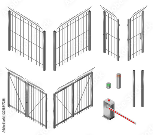 Set of metal fences for borders