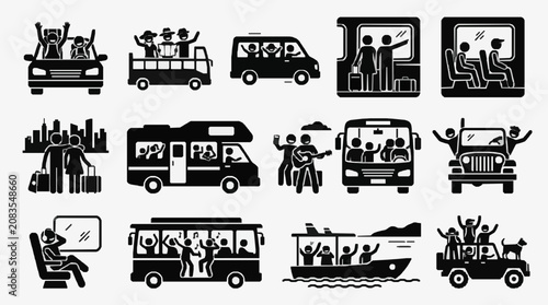 Bild auf Leinwand Group Bus Travel Scenes with Crowds.