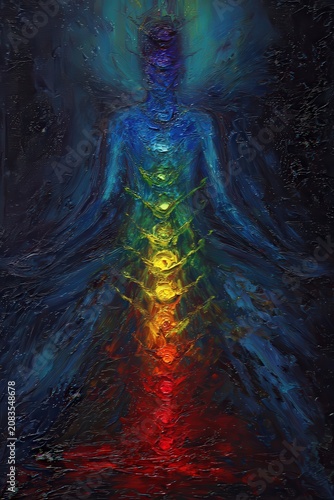 Spiritual human silhouette with vertical chakra alignment spirituality meditation silhouette alignment consciousness