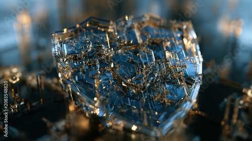 Abstract glowing heart shape made of geometric crystalline structures with three dimensional geometric abstract