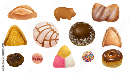 Fotografie Set of Isolated Mexican Sweet Bread Illustrations